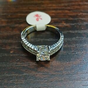 ⚘Sz 5 3/4 ONLY 925 S/S Square Triple A CZ Engagement Style Ring 😲